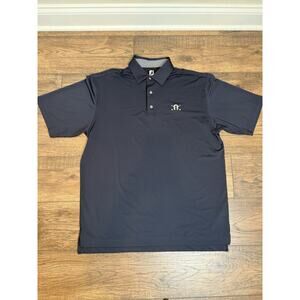 FOOTJOY Mens Size XL Navy Blue Apple Logo Stretch Short Sleeve Polo Golf Shirt